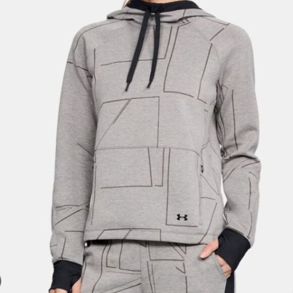 Under Armour Spacer Burnout Hoodie XL Gray Print Loose Fit Pockets Thumbholes - Picture 2 of 9